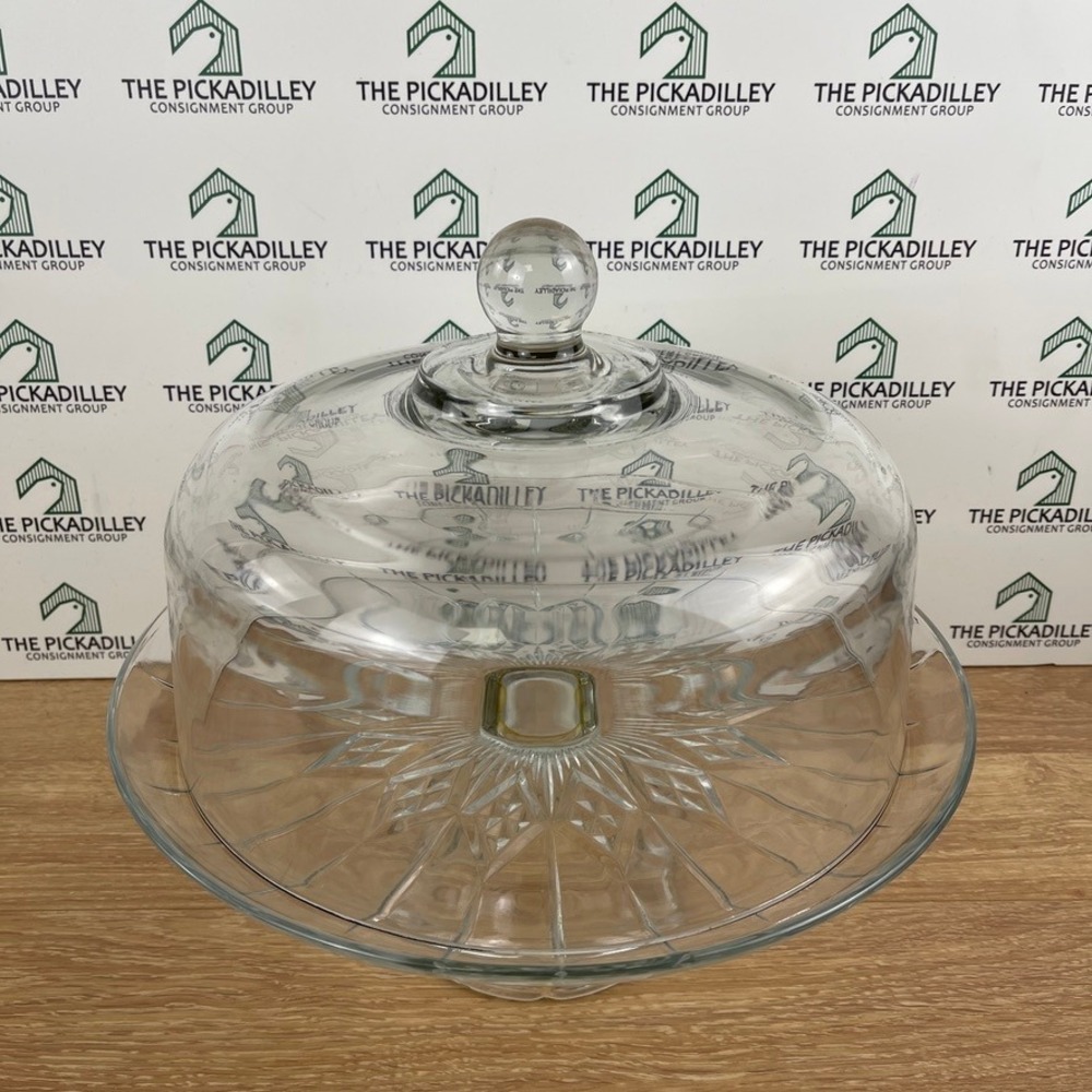 Clear Glass Cake Stand with Dome Lid Sunburst Pattern Multi-Functional 12 inch